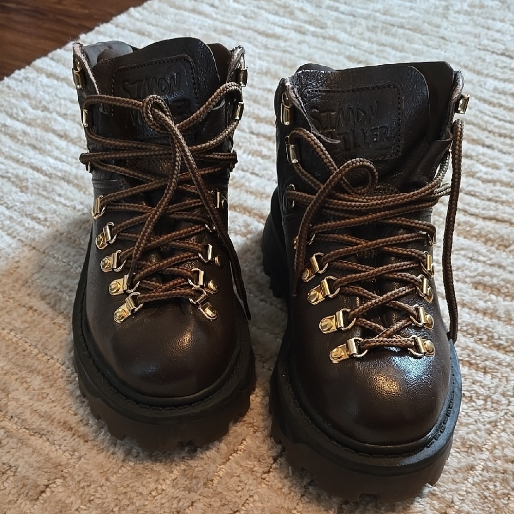 Simon Miller Brown Leather Hiking Boots with Gold Accents